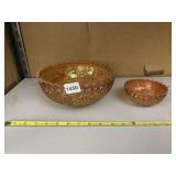 PAIR OF CARNIVAL GLASS BOWLS - MARIGOLD/AMBER,