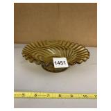 AMBER GLASS- MOLDED SWIRL PATTERN, RUFFLED RIM,
