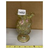 CARNIVAL GLASS VASE - AMBER IRIDESCENT, RUFFLED