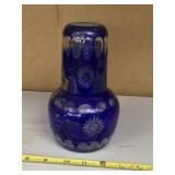 COBALT BLUE ART GLASS BED SIDE WATER W/ GLASS -