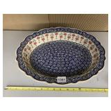 POLISH POTTERY OVAL SERVING DISH - BLUE/WHITE