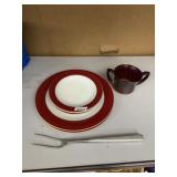 VINTAGE DINNERWARE SET ï¿½ PYREX RED & WHITE CHINA,