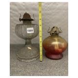 PAIR OF VINTAGE OIL LAMPS - CLEAR GLASS W/ METAL