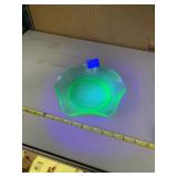 URANIUM GREEN GLASS BOWL - WAVY RIM, MOLDED