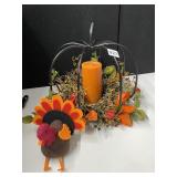 METAL PUMPKIN AND FELT TURKEY DECORATION WITH WAX