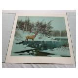 HAND-COLORED ENGRAVING - LANDSCAPE W/ DEER,