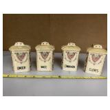 SET OF 4 VINTAGE SPICE JARS - CERAMIC W/ FLORAL