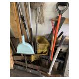 ASSORTED BROOMS AND HAND-HELD TOOLS MOPS