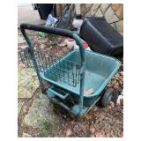 GARDEN CART W/ BASKET - TURQUOISE METAL,