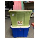 PLASTIC STORAGE CONTAINER - GREEN/BLUE, LID,