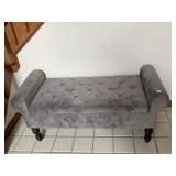 TAINOKI - GRAY VELVET STORAGE BENCH, TUFTED SEAT,