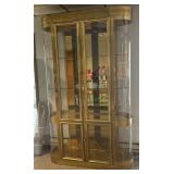 BRASS & GLASS CURVED DISPLAY CABINET, MUSEUM GLASS