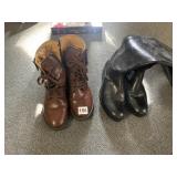 FRYE SZ. 6 BOOTS LEATHER - BROWN LACE-UP AND