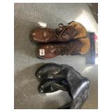 FRYE SZ. 6 BOOTS LEATHER - BROWN LACE-UP AND