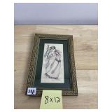 ART FRAMED PEN & INK DRAWING TWO FIGURES.