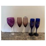 ASSORTED COLORED WINE GLASSES - PURPLE, BROWN,