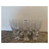 SET OF 7 CLEAR GLASS GOBLETS - FOOTED, PEDESTAL