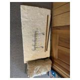 COAT RACK W/ FIVE WHITE KNOB HOOKS, CHROME ARMS;