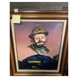 ART FRAMED CLOWN OIL PAINTING W/ CIRCUS TENT