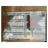 VINYL TABLECLOTH W/ POINSETTIA DESIGN, GREEN &