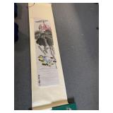 ART ASIAN SCROLL PAINTING LOTUS & DUCKS W/ RED