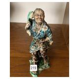 CHINESE PORCELAIN FIGURE - MAN W/ PARROT, BLUE &