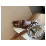 NEW  COGNAC LEATHER LOAFER & WOVEN BELT