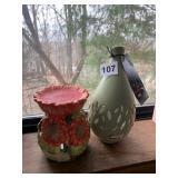 CERAMIC SUNFLOWER CANDLE HOLDER  & PALE GREEN