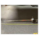 CHINESE EXPORT SWORD - ENAMELED BRASS GUARD, RED