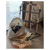 WALKER W/ ASSORTED HANGERS, APPROX 20+ PIECES.