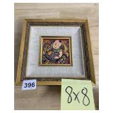 ART FRAMED CHILD W/ FISH PAINTING GOLD FRAME.