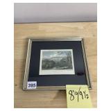 ART BURLEY HOUSE HAND-COLORED ENGRAVING FRAMED.