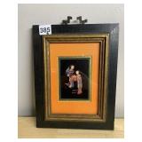 ASIAN LACQUER PANEL - TWO FIGURES, BLACK GROUND,