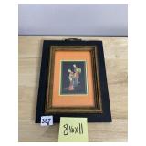 ART FRAMED ASIAN PRINT TWO FIGURES 8 1/2 X 11 IN.
