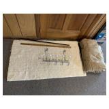 COAT RACK W/ FIVE WHITE KNOB HOOKS, CHROME ARMS;