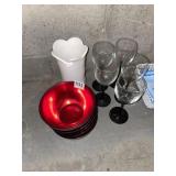 WHITE CERAMIC VASE WITH CHIP W/ BUTTERFLY &