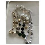 COSTUME NECKLACES, EARRINGS, BROOCH.