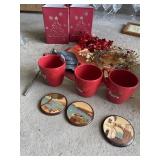 HOLIDAY MUGS, LANTERNS, WOOD COASTERS.