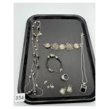 SILVER TONE NECKLACE AND CLEAN BRACELETS ET