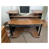 COMPUTER DESK W/ HUTCH - WOOD TOP, BLACK FRAME,
