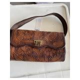 TOOLED LEATHER SHOULDER BAG W/ WALLET.