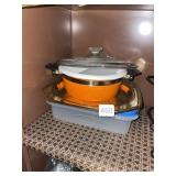 VINTAGE COOKWARE & STORAGE - ORANGE/WHITE ENAMEL