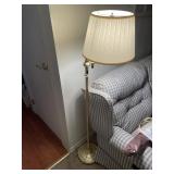 BRASS FLOOR LAMP W/ PLEATED SHADE.