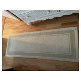 2 IDENTICAL CREAM NON SLIP RUNNER RUG W/ BORDER.
