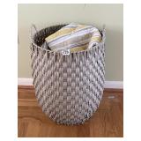 WOVEN STORAGE BASKET W/ QUILTED THROWS.