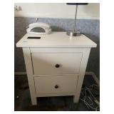 WHITE NIGHTSTAND - 2 DRAWERS, CLOCK RADIO & DESK
