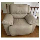 CREAM LEATHER POWER RECLINER WITH PILLOW ARMS,