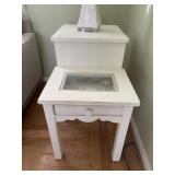 WHITE SIDE TABLE WITH 2 TIERS, DRAWER IN BOTH,