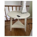 WHITE ROUND SIDE TABLE - PEDESTAL BASE, SHELF.