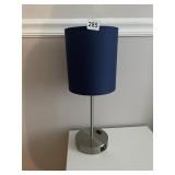 TABLE LAMP - NAVY BLUE CYLINDRICAL SHADE, BRUSHED